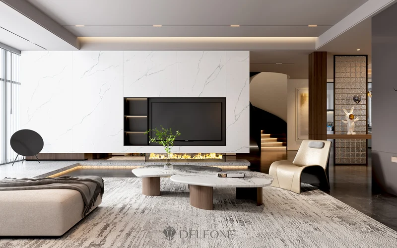 Спеченный камень Delfone White Thin Lines