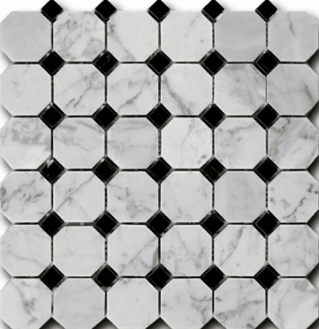 Мозаика Art & Natura Octagon Pattern Bianco Carrara + Nero Marquina 30,5x30,5 глянцевая