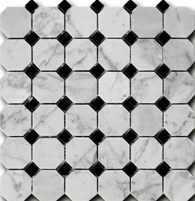 Мозаика Art & Natura Octagon Pattern Bianco Carrara + Nero Marquina 30,5x30,5 глянцевая