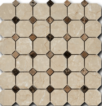 Мозаика Art & Natura Octagon Pattern Botticino Fiorito + Dark Imperador 30,5x30,5 глянцевая