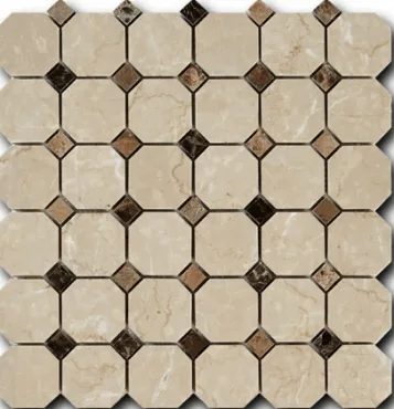 Мозаика Art & Natura Octagon Pattern Botticino Fiorito + Dark Imperador 30,5x30,5 глянцевая