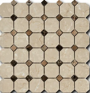 Мозаика Art & Natura Octagon Pattern Botticino Fiorito + Dark Imperador 30,5x30,5 глянцевая