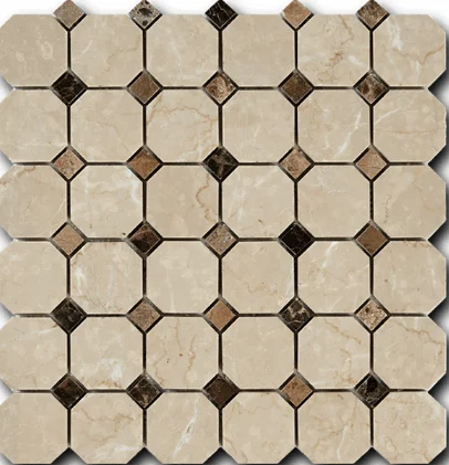 Мозаика Art & Natura Octagon Pattern Botticino Fiorito + Dark Imperador 30,5x30,5 глянцевая