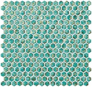 Мозаика Atlas Concorde Italy Dwell Turquoise Hexagon Gold 6DHT 28,5x30 глянцевая