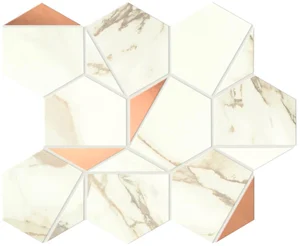 Мозаика Atlas Concorde Italy Marvel Calacatta Imperiale Gold Hex Shiny A4WW 25,1x29 глянцевая