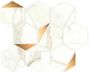 Мозаика Atlas Concorde Italy Marvel Calacatta Prestigio Gold Hex Shiny A4WU 25,1x29 глянцевая