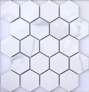 Мозаика Caramelle Mosaic Marble Porcelain Calacatta Pol 37x64 30,8x36,7 полированная