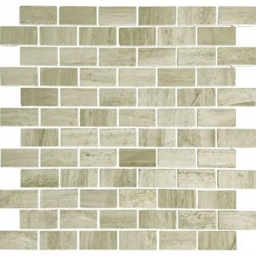 Мозаика Caramelle Mosaic Pietrine Travertino Silver Pol 23X48 7mm 29,8x29,8 полированная