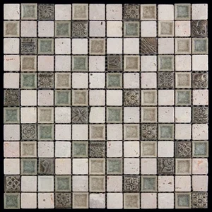 Мозаика Natural Mosaic Inka BDA-2304 (FBY-04) (Стекло Травертин Агломерат) 29,8x29,8 глянцевая