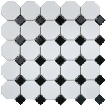 Мозаика Starmosaic Homework Octagon Small White Black Matt 29,5x29,5 матовая