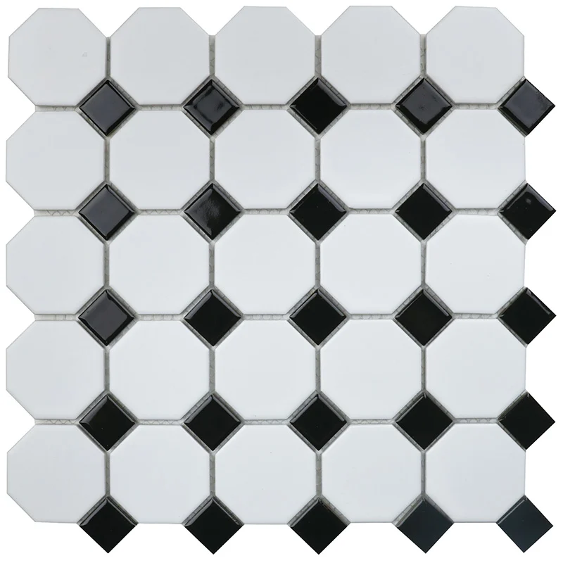 Мозаика Starmosaic Homework Octagon Small White Black Matt 29,5x29,5 матовая