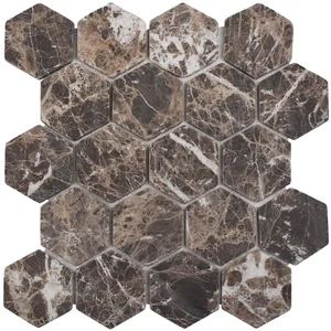 Мозаика Starmosaic Wild Stone Hexagon Dark Emperador Tumbled JMST6308TM 26x28,2 полированная