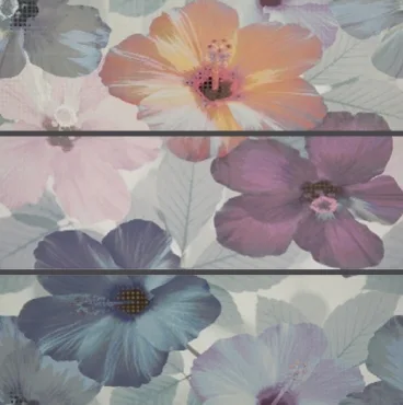 Панно Porcelanite Dos 7009 Comp. Azul/Gris/Malva Hibiscus III 75x75 глянцевое