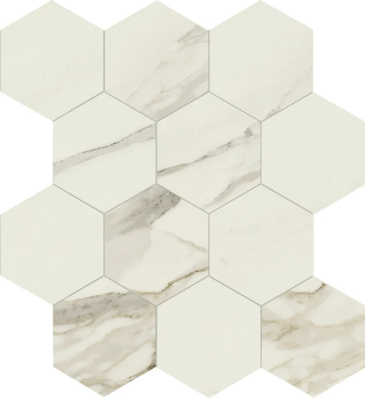 Мозаика Caesar Anima Calacatta Oro Comp. Esagono 28,5x33 полированная